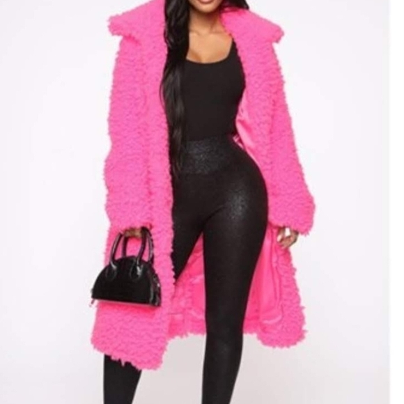 Fashion Nova Jackets & Blazers - Fashion Nova Hot Pink Teddy Coat